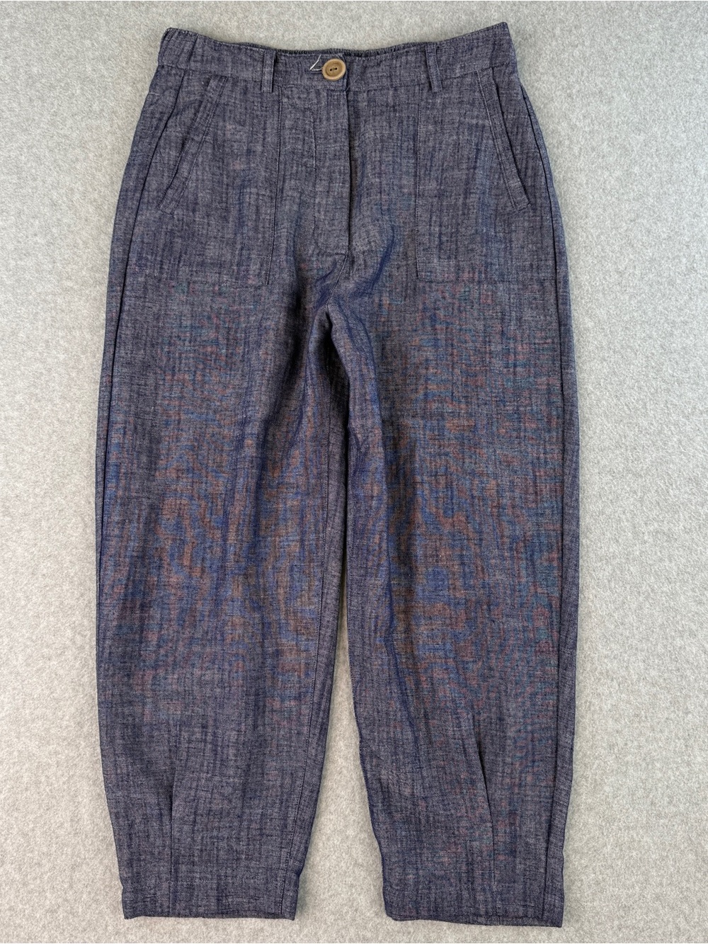 Zara Dark Wash Blue Capri Ankle Linen Blend Pants Boho Coastal Chic Preppy Sz XS
